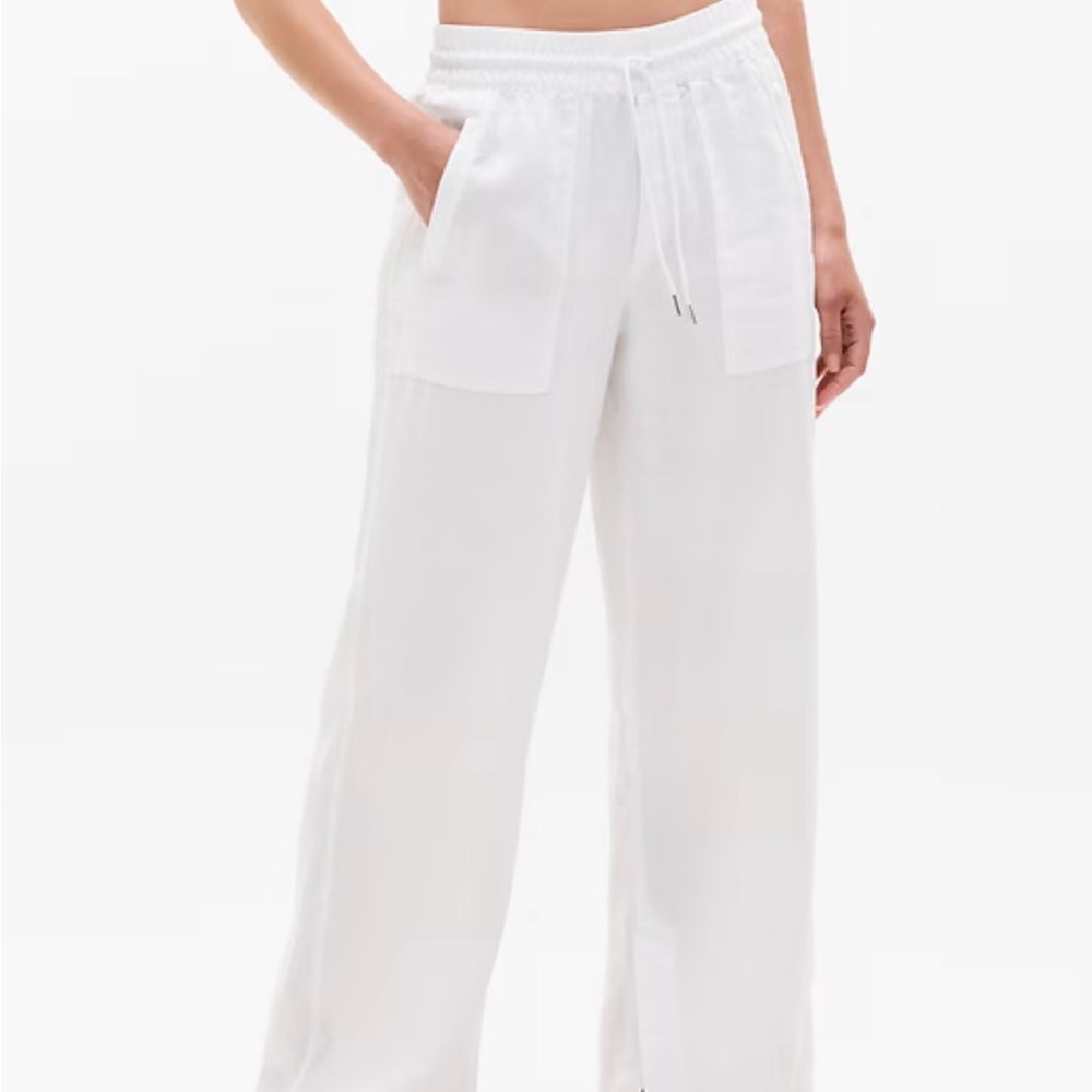 NWT Athleta White Wide-Leg Drawstring Linen Pants